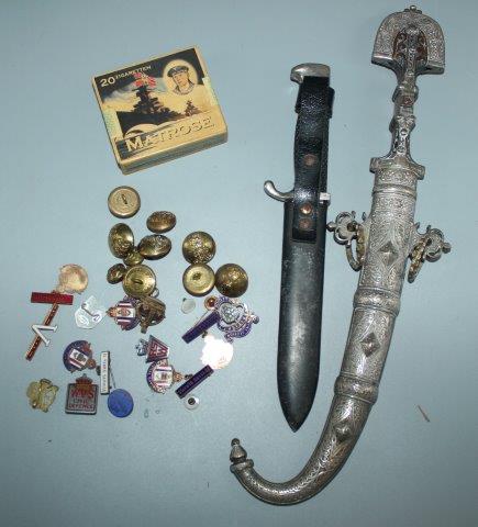 Military items including a dagger, buttons etc
